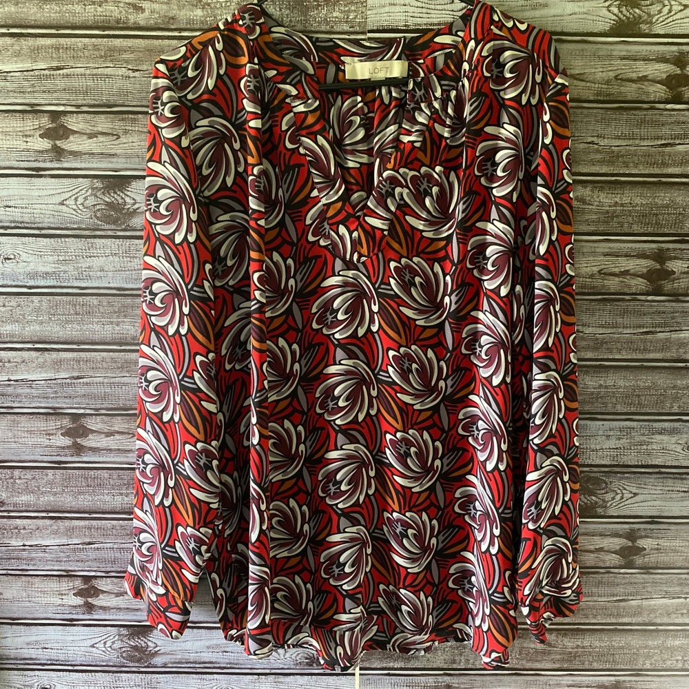 Ann Taylor LOFT Women's‎ Long-Sleeved Blouse Size L Floral V-Neck